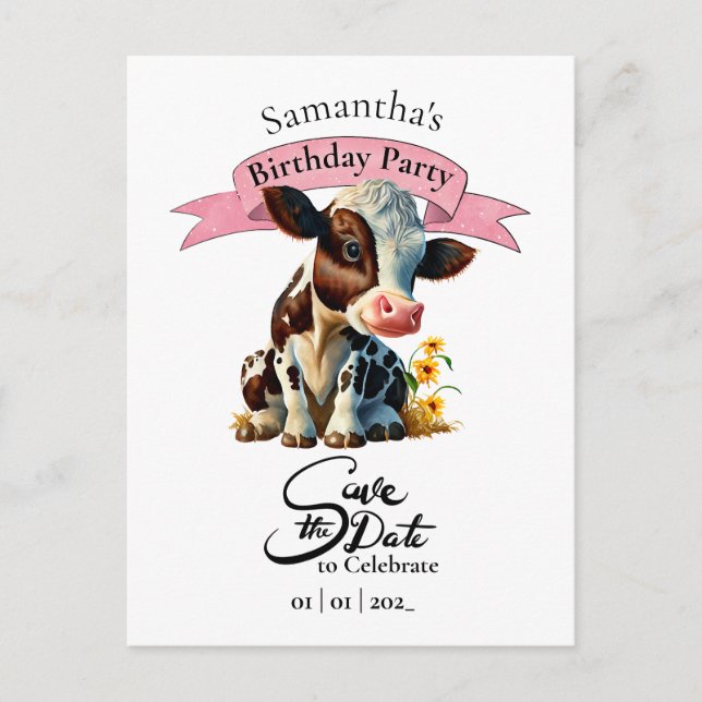 Tarjeta postal de cumpleaños Brown Cow Save the Da (Anverso)