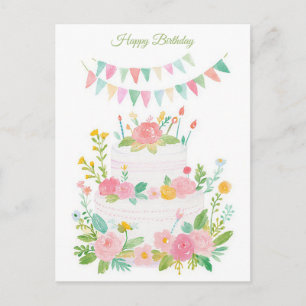 Tarjeta postal de cumpleaños con acuarela