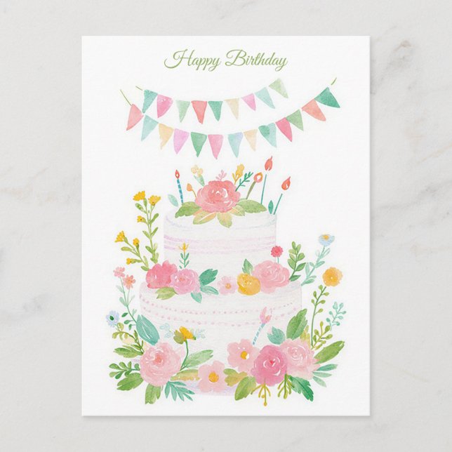 Tarjeta postal de cumpleaños con acuarela (Anverso)