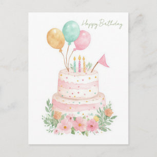 Tarjeta postal de cumpleaños con acuarela