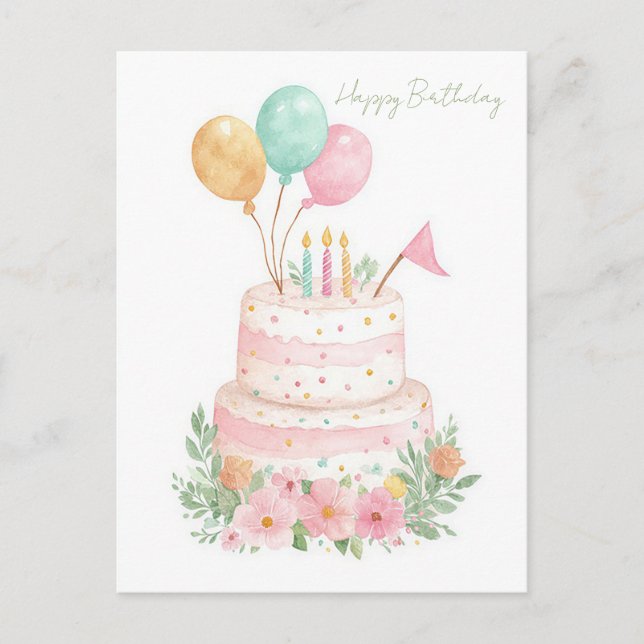 Tarjeta postal de cumpleaños con acuarela (Anverso)