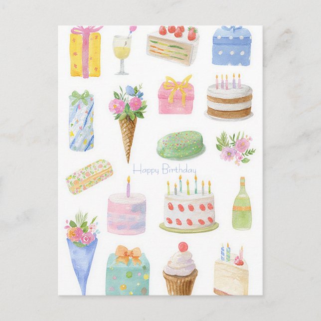 Tarjeta postal de cumpleaños con acuarela (Anverso)