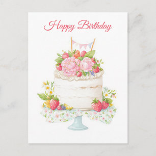 Tarjeta postal de cumpleaños con acuarela