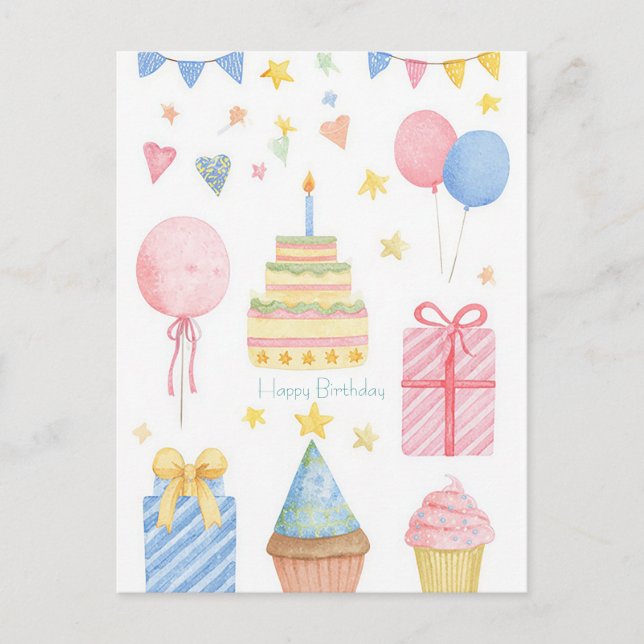 Tarjeta postal de cumpleaños con acuarela (Anverso)