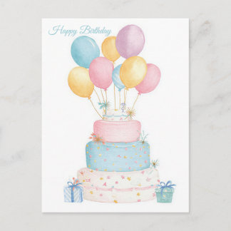 Tarjeta postal de cumpleaños con acuarela