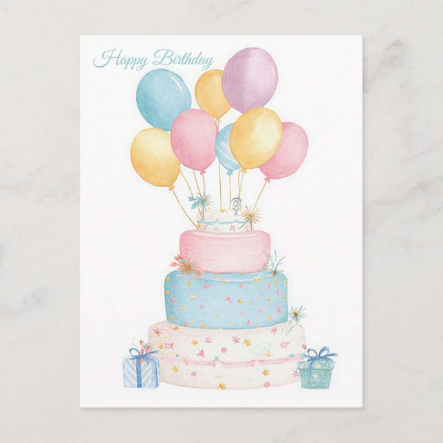 Tarjeta postal de cumpleaños con acuarela (Anverso)