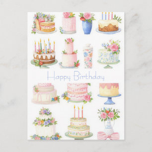 Tarjeta postal de cumpleaños con acuarela