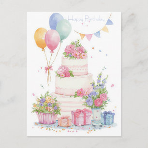 Tarjeta postal de cumpleaños con acuarela