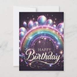 Tarjeta postal de cumpleaños con arcoíris y globos