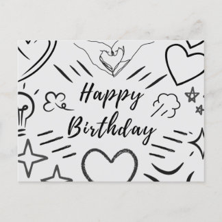 Tarjeta postal de cumpleaños con boceto de amor
