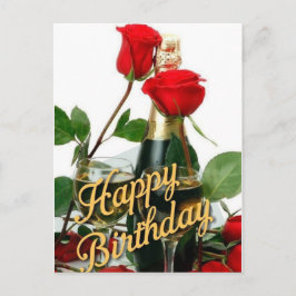 Tarjeta postal de cumpleaños con champán y rosas r