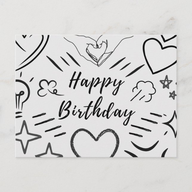 Tarjeta postal de cumpleaños con dibujo de amor (Anverso)