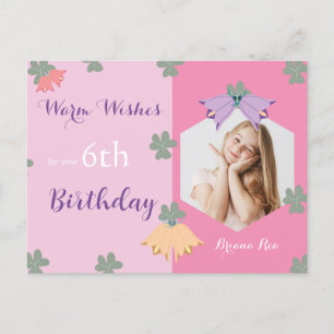 Tarjeta postal de cumpleaños con foto floral minim
