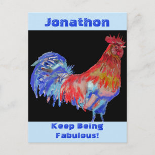 Tarjeta postal de cumpleaños con gallo rojo acuare