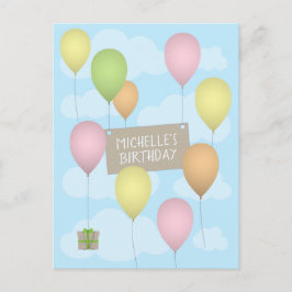 Tarjeta postal de cumpleaños con globos coloridos