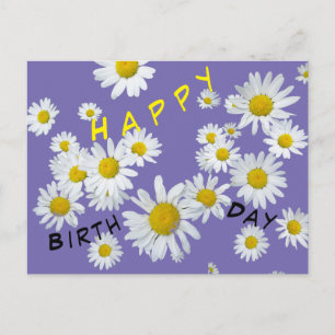 Tarjeta postal de cumpleaños con margaritas blanca