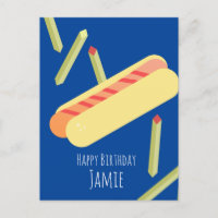 Tarjeta postal de cumpleaños con patatas fritas y 