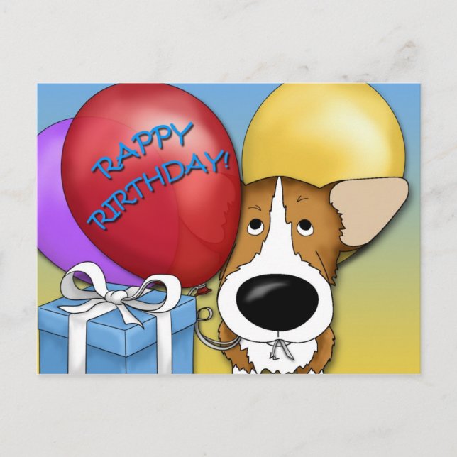 Tarjeta postal de cumpleaños Corgi (Anverso)