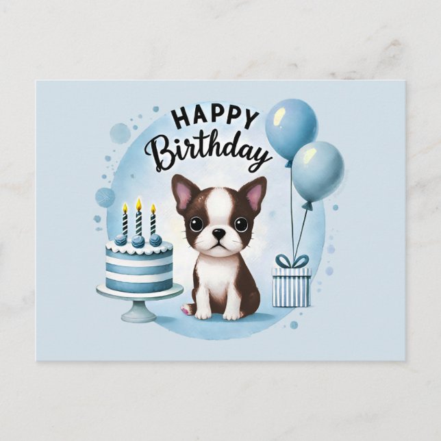 Tarjeta postal de cumpleaños de adorable Boston Te (Anverso)
