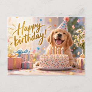 Tarjeta postal de cumpleaños de adorable Golden Re