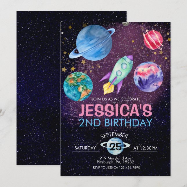 Tarjeta postal de cumpleaños de astronauta para fi (Anverso / Reverso)