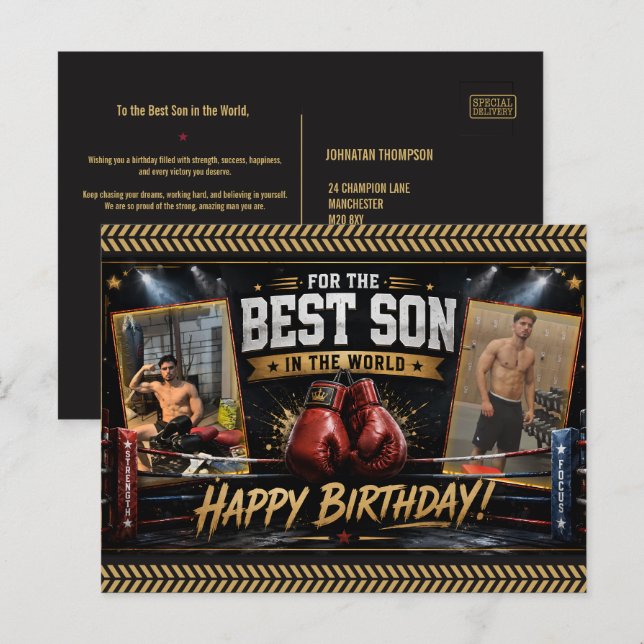 Tarjeta postal de cumpleaños de boxeo personalizad (Anverso / Reverso)