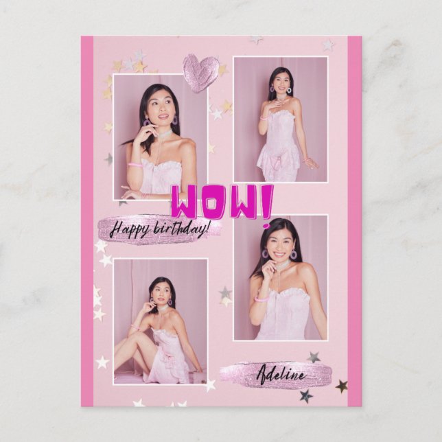 Tarjeta postal de cumpleaños de dama con foto mini (Anverso)