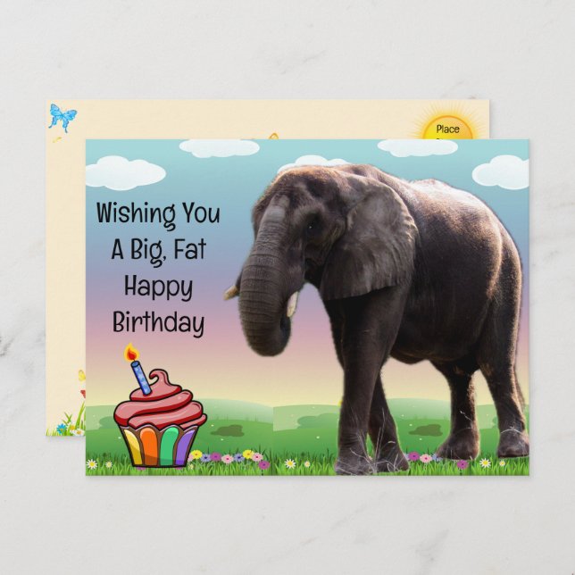 Tarjeta postal de cumpleaños de Elephant Fun (Anverso / Reverso)