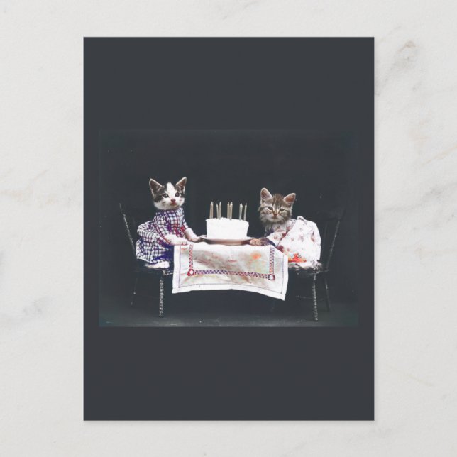 Tarjeta postal de cumpleaños de Gatitos Vintage (Anverso)