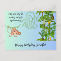 Tarjeta postal de cumpleaños de laberinto de mono 