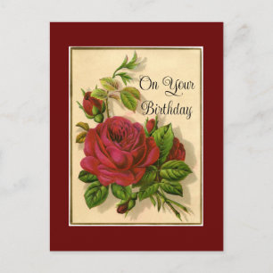 Tarjeta postal de cumpleaños de las rosas rojas