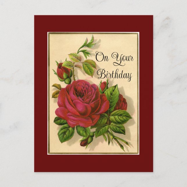 Tarjeta postal de cumpleaños de las rosas rojas (Anverso)