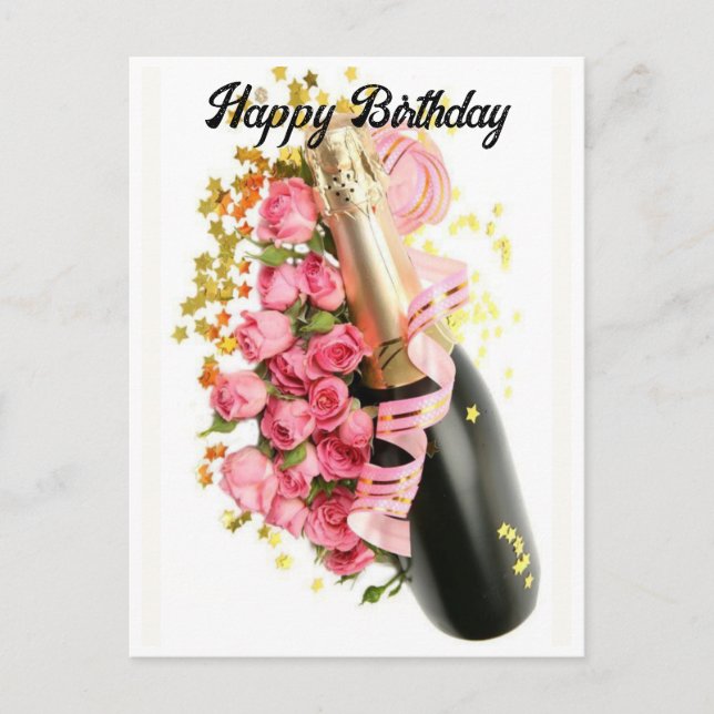Tarjeta postal de cumpleaños de las rosas rosa y c (Anverso)