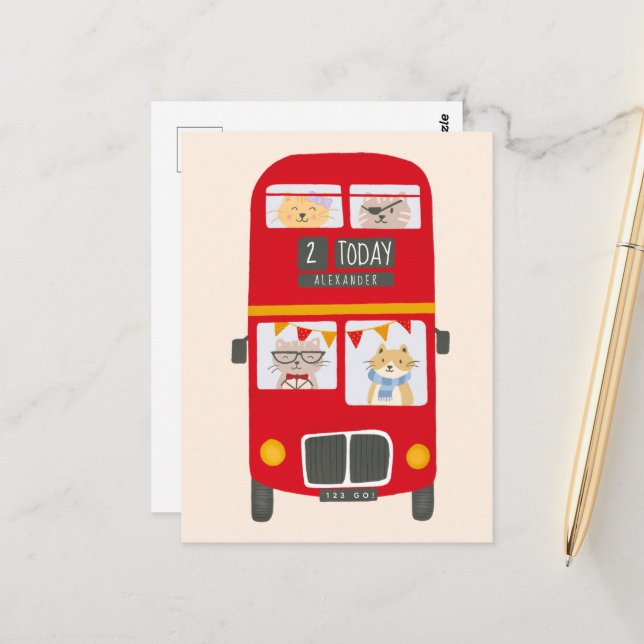 Tarjeta postal de cumpleaños de los autobuses rojo (Anverso/Reverso In Situ)