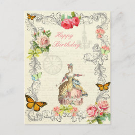 Tarjeta postal de cumpleaños de moda vintage con r