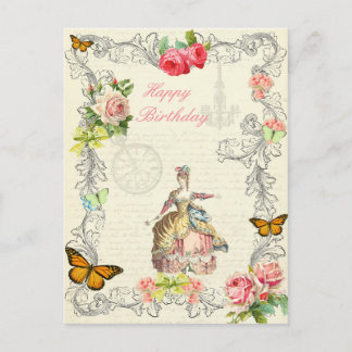 Tarjeta postal de cumpleaños de moda vintage con r