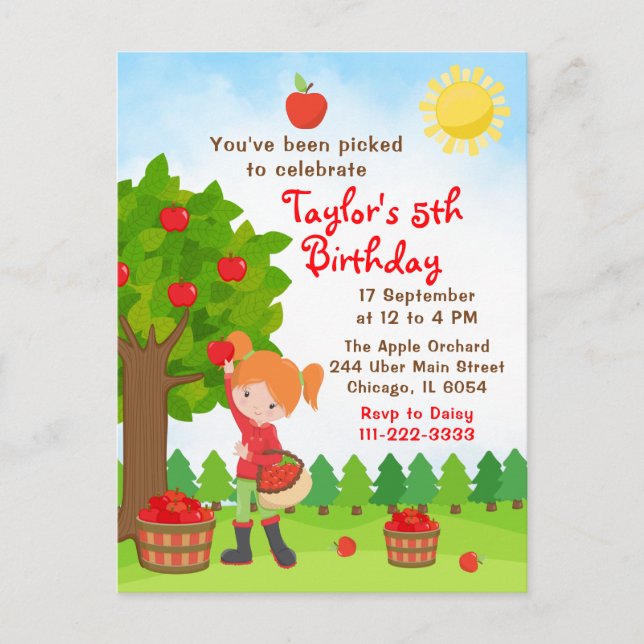 Tarjeta postal de cumpleaños de niña pelirroja rec (Anverso)