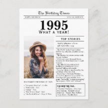 Tarjeta postal de cumpleaños de periódico de 1995
