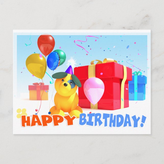 Tarjeta postal de cumpleaños de perro redonda (Anverso)
