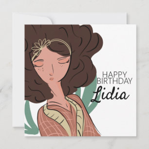 Tarjeta postal de cumpleaños de personaje de mujer
