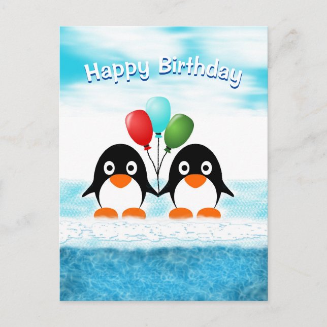 Tarjeta postal de cumpleaños de pingüino genial (Anverso)