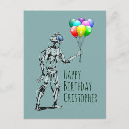 Tarjeta postal de cumpleaños de robot con globos