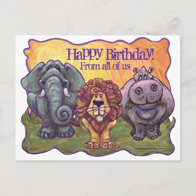 Tarjeta postal de cumpleaños de Safari Animal Happ (Anverso)
