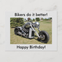Tarjeta postal de cumpleaños de Skeleton Motorcycl