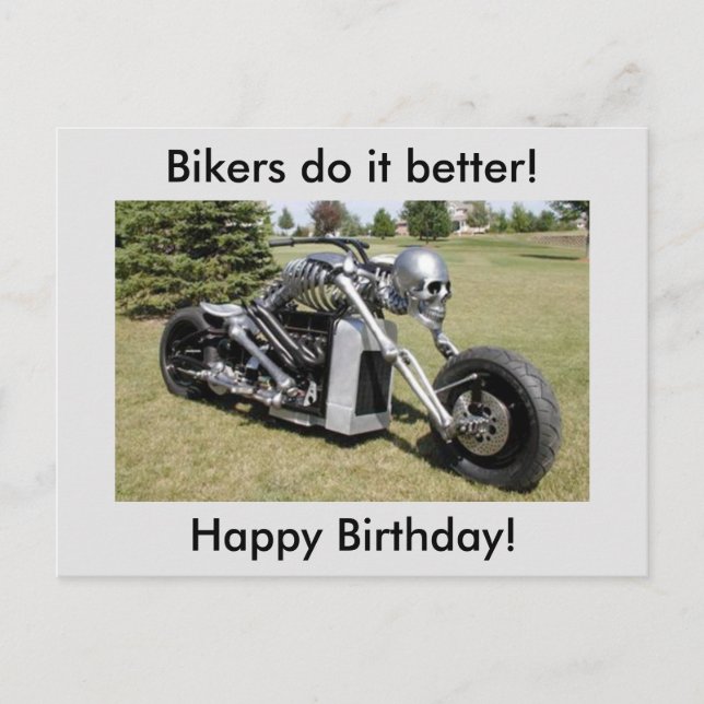 Tarjeta postal de cumpleaños de Skeleton Motorcycl (Anverso)