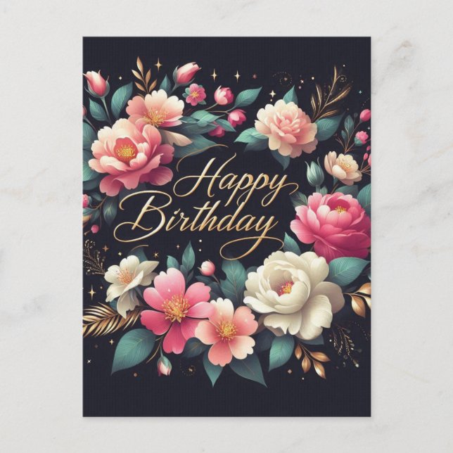 Tarjeta postal de cumpleaños - diseño floral (Anverso)
