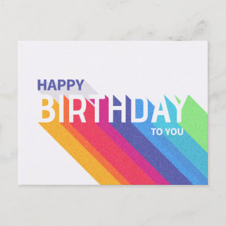 Tarjeta postal de cumpleaños feliz arco iris retro
