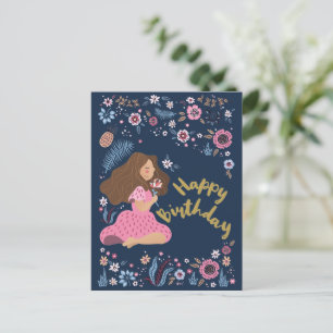 Tarjeta postal de cumpleaños feliz azul señora flo