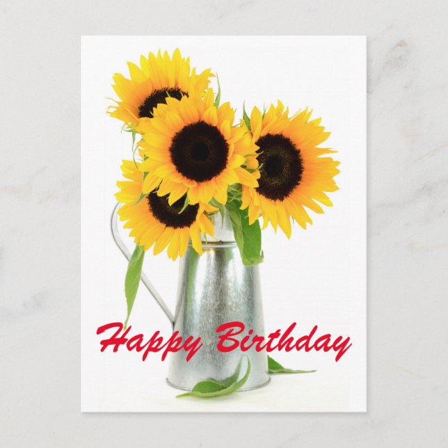 Tarjeta postal de cumpleaños feliz con girasoles (Anverso)