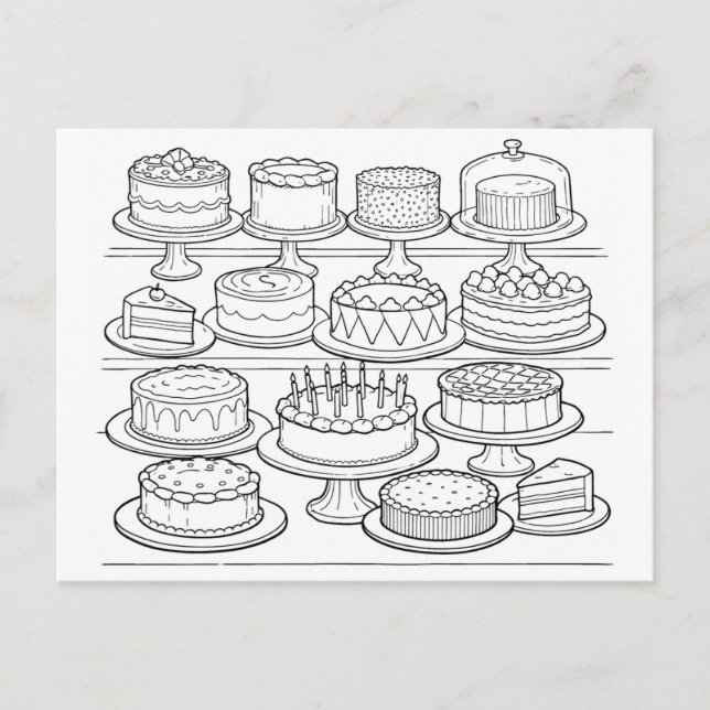 Tarjeta postal de cumpleaños feliz para colorear (Anverso)